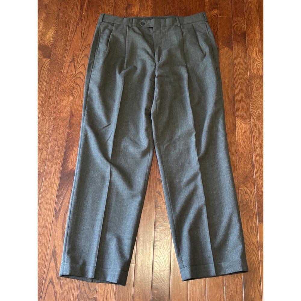 Vintage Lands' End 36x30 Wool Houndstooth Pleated Cuffed Pants USA